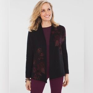 Chicos Cardigan Sweater Open Vibrant Faux Fur Embellished